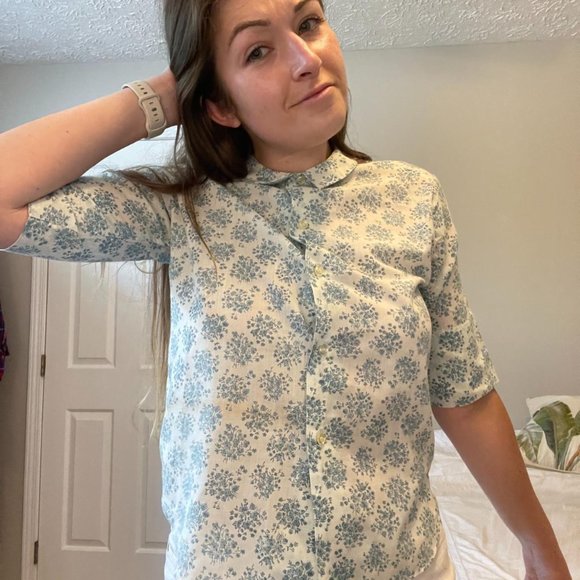 Vintage 1960's Light Blue Peter Pan Shirt Blouse, by Russ, Size S - Picture 4 of 5